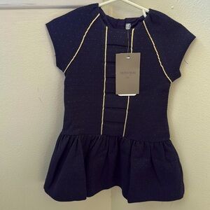 Mayoral chic 24M navy and gold dress with zipper back posh holiday party